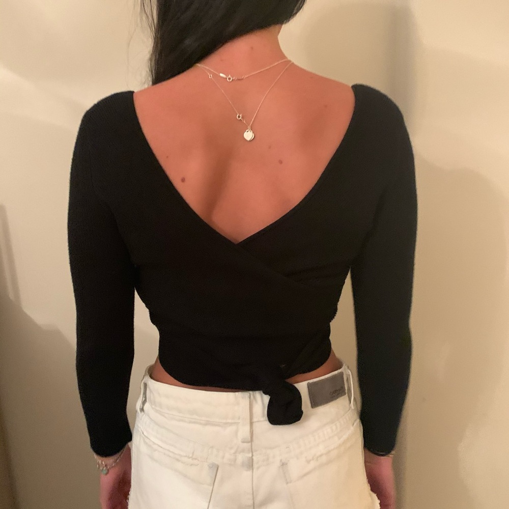 back tie long sleeve sweater top